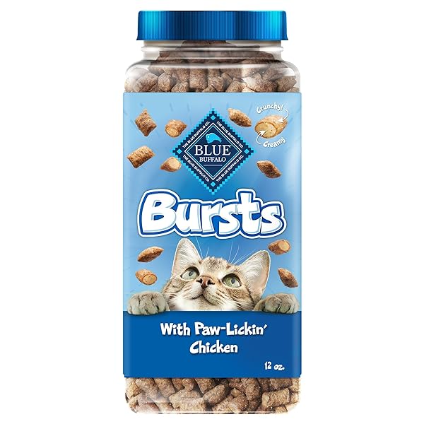 BLUE BUFFALO BURSTS CRUNCHY & CREAMY CAT TREATS, GREAT FOR TRAINING, PAW-LICKIN’ CHICKEN, 12-OZ. TUB