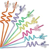 30 Pcs Glitter Mouse Ear Straws, Party Favors Drinking Straws With 2pcs Cleaning Brush, Reusable Plastic Straws for Boys Girls Party Decorations Birthday Party Supplies