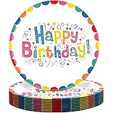 YLOIJO Happy Birthday Paper Plates 20 Pcs 7 Inch Birthday Party Festive Themed Disposable Paper Plates Tableware Party Supplies Decorations for Adults Kids