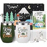 Cool Camping Gifts For Campers, Couples, Men, Women, Rv Owners, Lover, Christmas & Birthday Hiking Gifts, Rv Gift With Funny Camping Mugs Set Of 2 "King" And "Queen", Keychain, Greeting Card, Stuff