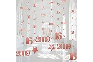 Eucutur Pink Rose Gold Sweet 16 Party Decorations for Girls, Pre-Strung Glitter Twinkle Number 2009 16 Years Old Hanging Streamer Banner Party Supplies, Pink Happy 16th Bday Sweet Sixteen Gifts Decor