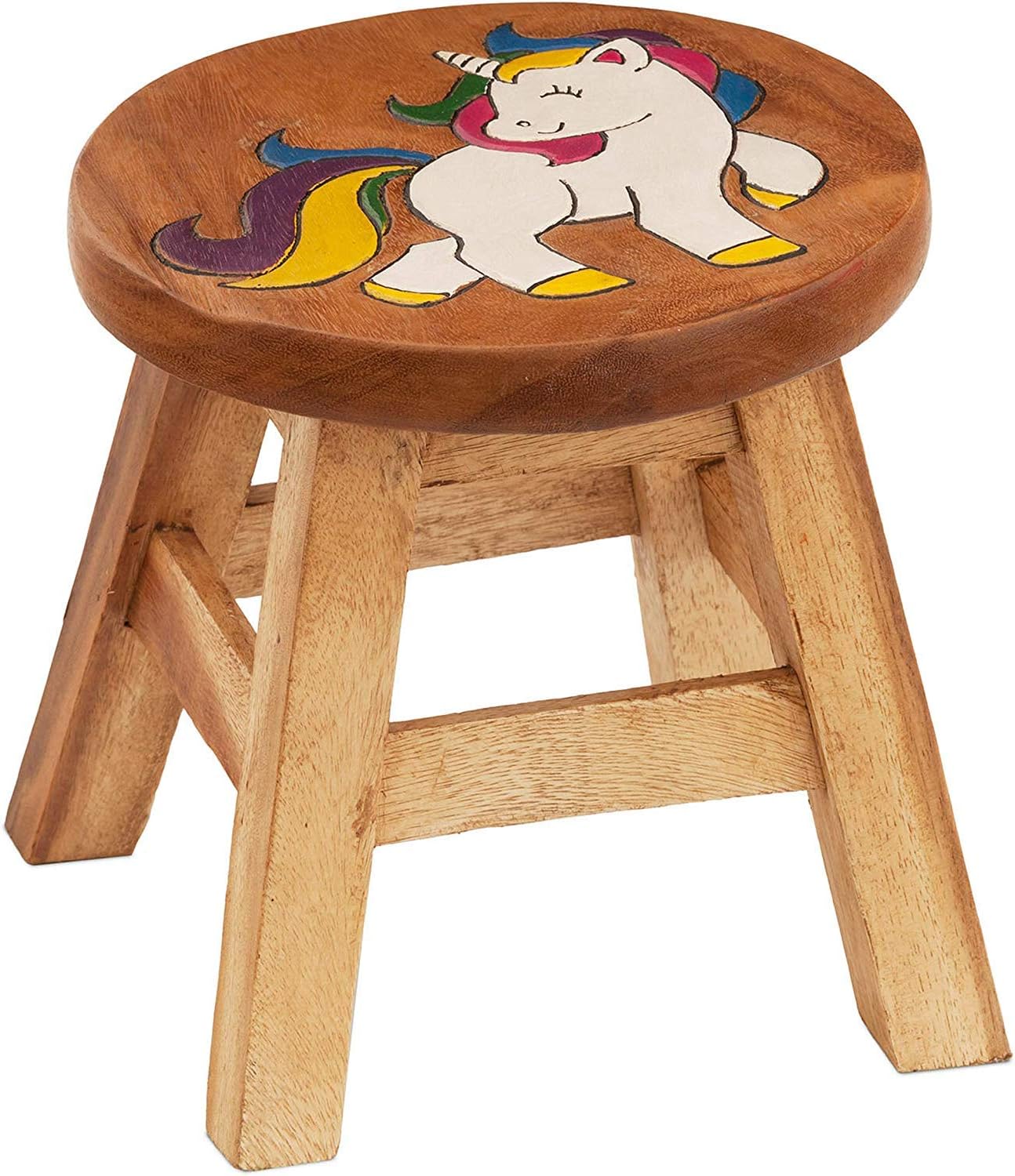 Laeto T0244 Childrens Solid Wooden Unicorn Stool/Chair or Adult Footstool Hand Made to last for years - Lots of Designs to chose from each Hand Painted from Thailand.