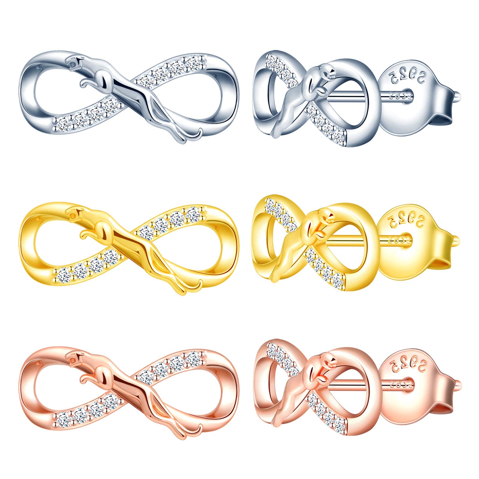 MicLee Woman's girl's Earrings, 925 Sterling silver animal earrings, Mini infinity symbol leopard earrings studs, Inlaid zircon, silver, rose gold, gold