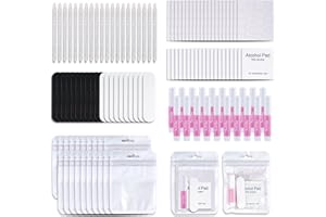 Press On Nail Tool Kit with Everything, Bebbtiy Nail Prep Tool Disposable Manicure Kit with Nail File, Nail Glue, Prep Pads, Adhesive Nail Tabs,Wood Stick, Packaging Bag (20pcs-white)