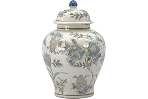 Galt International Classic Light Blue & White Flower Chinoiserie Jar 12" w/Lid - Ginger Jar, Tea Storage, Decorative, Home Decor Jar