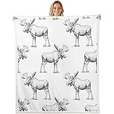 Feelyou Moose Fleece Wild Animal Theme Sherpa Blanket for Chair Sofa Couch Cartoon Moose Plush Throw Blanket Breathable Gray Wildlife Style Fuzzy Room Decor 50"x60"