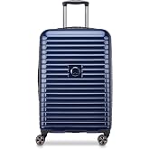 DELSEY PARIS Cruise 3.0, 24 Inch Checked-Medium Luggage, Deep Sea Navy | Expandable Suitcase, Hardside, Lightweight 100% Polycarbonate, Dual-Density Spinner Wheels, Overweight Indicator, TSA Lock