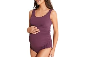 Summer Mae Scalloped Maternity Swimsuit One Piece Ribbed Bathing Suit Cutout Ruched Pregnancy Swimwear Tie Back