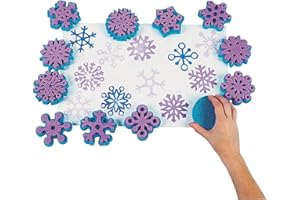 Fun Express Foam Snowflake Stamps - 12 Pack of Stampers, Assorted Shapes - Winter and Christmas Crafts