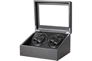 SHZICMY Automatic Rotation Watch Winder 4+6 Carbon Fiber Watch Display Box Case Storage Organizer 2 Motor Black (US Stock)
