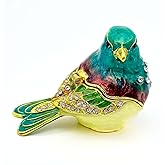 JWT Astyle Turquoise Green Bird Trinket Boxes Hinged,Bird Decor with Crystals Enamel Jewelry Box.Necklace Ring Box Earrings Storage.Collectible Birds Lover Gifts Figurines Home Decor