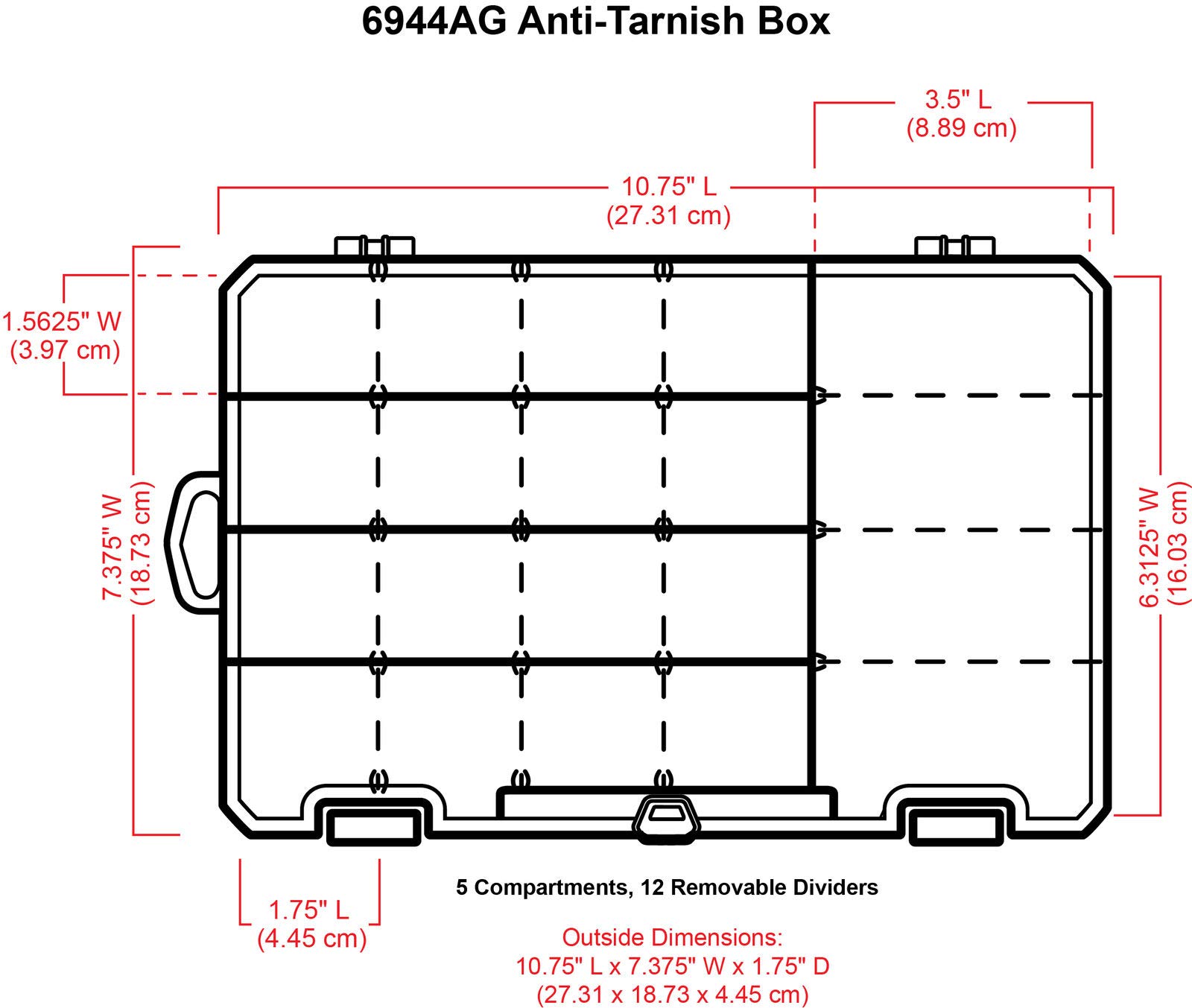 ArtBin 6944AG Medium Anti-Tarnish Box with Removable Dividers, Jewelry & Craft Organizer, [1] Plastic Storage Case with Anti-Tarnish Technology, Clear with Aqua Accents