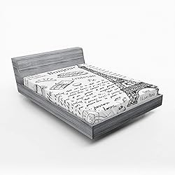 Ambesonne Paris Fitted Sheet, Traditional Famous