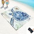 LkDiramio Beach Blanket Sand Proof Waterproof Oversized 100" x 80" Sand Free Mat with Corner Pockets and Mesh Bag for Outdoor, Picnic, Travel, Beach Accessories Portable, Watercolor Turtle