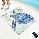 LkDiramio Beach Blanket Sand Proof Waterproof Oversized 100" x 80" Sand Free Mat with Corner Pockets and Mesh Bag for Outdoor, Picnic, Travel, Beach Accessories Portable, Watercolor Turtle