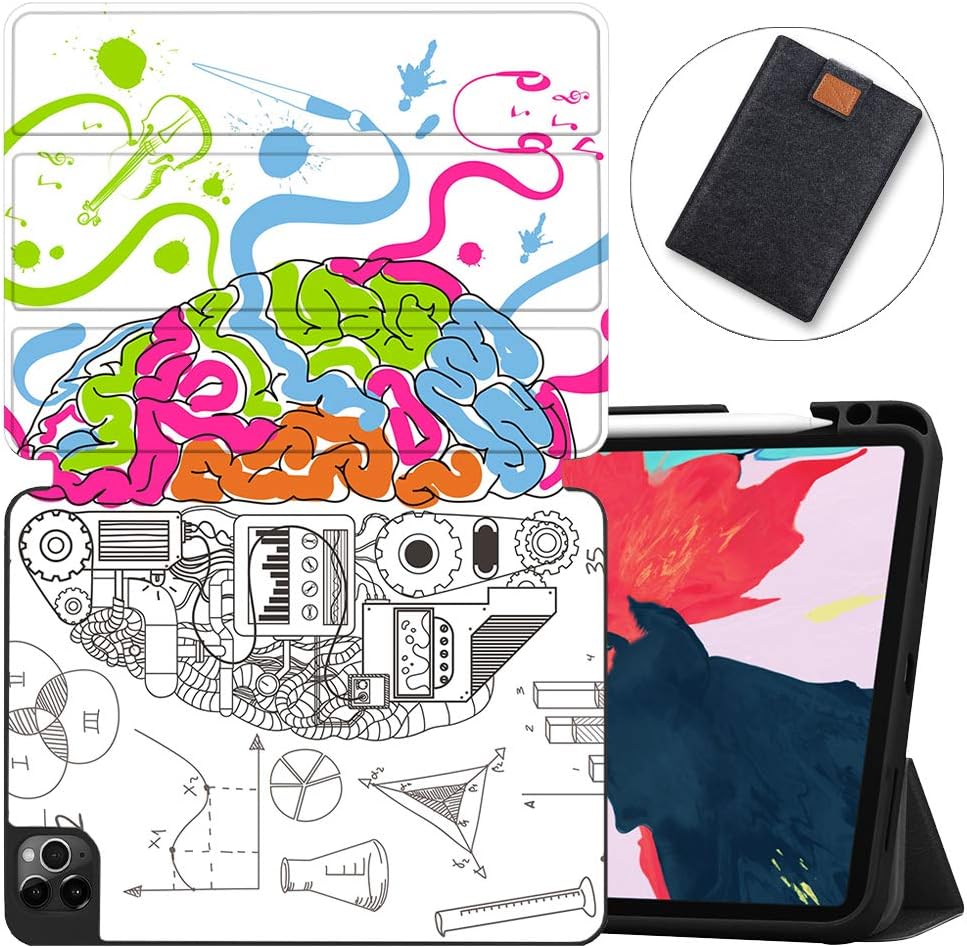 MAITTAO Case for iPad Pro 11 inch 2nd Generation 2020 Release with Apple Pencil Holder, Soft TPU Back Shell Stand Smart Cover for iPad Pro 11 Case Tablet Sleeve 2 in 1 Bundle, Creative Brain 3