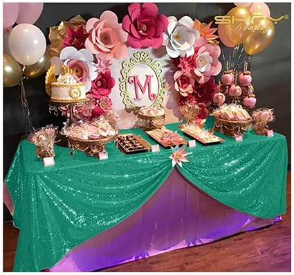 Amazon Com Sequin Table Cover 60x140 Inch Green Rectangle Sequin