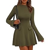 PRETTYGARDEN Women's Elegant Holiday Short Dress 2026 Fall Bell Long Sleeve Mock Neck Work Business Casual Party Mini Dress