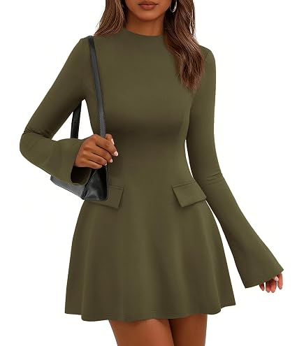 long sleeve short dress casual PRETTYGARDEN Womens Pleated Mini Dress,Army Green,XS Petite dresses Height:5.5 ft SB-Spring Nautica Women's Striped V-Neck make you more comfortable