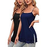 TAIPOVE Camisole Tops for Women Long Lace Cami Cotton Adjustable Strap Tank Top Extender Layering Square Neck 2 Packs