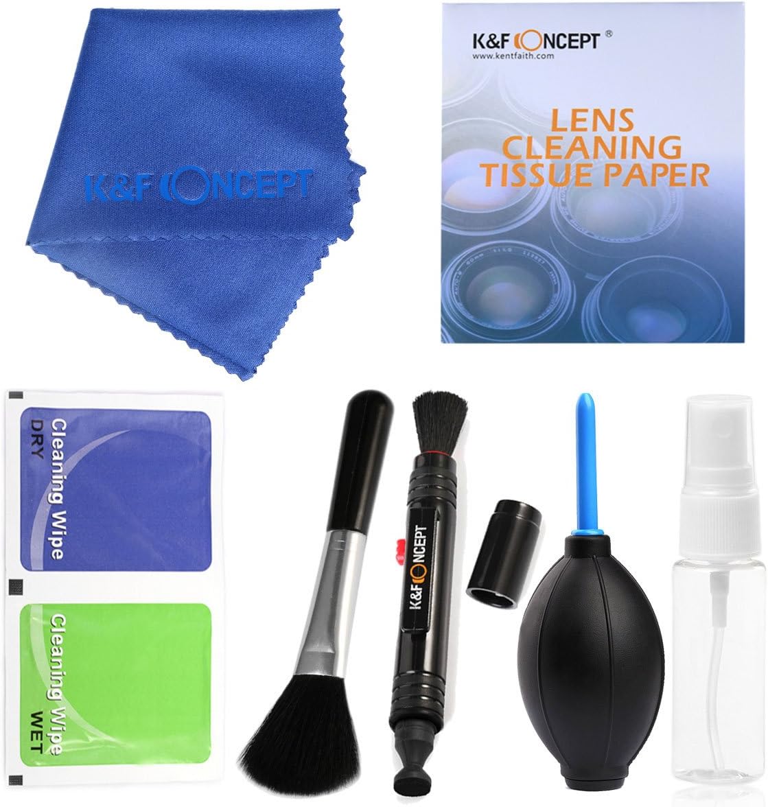 K&F Concept Professional Camera Cleaning Kit for DSLR Cameras Lens Canon Nikon Sony TV LCD Camcorder Phone Including Lens Cleaning Pen Cloth Brush Spray Tissue Paper Wipes Air Blower