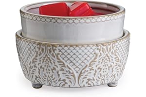 Candle Warmers ETC 2-in-1 Candle and Fragrance Warmer for Warming Scented Candles or Wax Melts and Tarts with to Freshen Room, Vintage White Lace