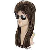 karlery Women Mens Long Straight Brown 70s 80s Mullet Wig Rocker Punk Rock Halloween Costume Cosplay Wig
