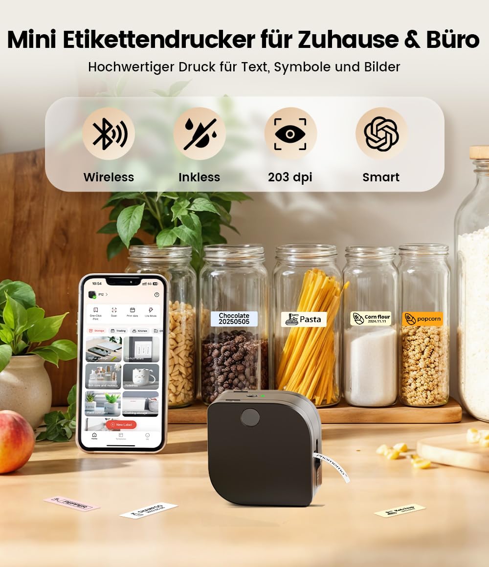 Phomemo P12 Etikettendrucker, Tragbares Beschriftungsgerät, Etikettiergerät Bluetooth Kompatibel with iOS & Android, Thermotransfer-Label Printer für Zuhause,Schule,Büro 2