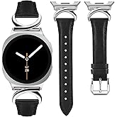 Minyee Leather Band Compatible with Samsung Galaxy Watch 8 40mm 44mm/ 8 Classic 46mm Bands, No Gap One-Click Slim Thin Dressy Leather Strap with C-Shape Metal Buckle Women, NOT for Other Models