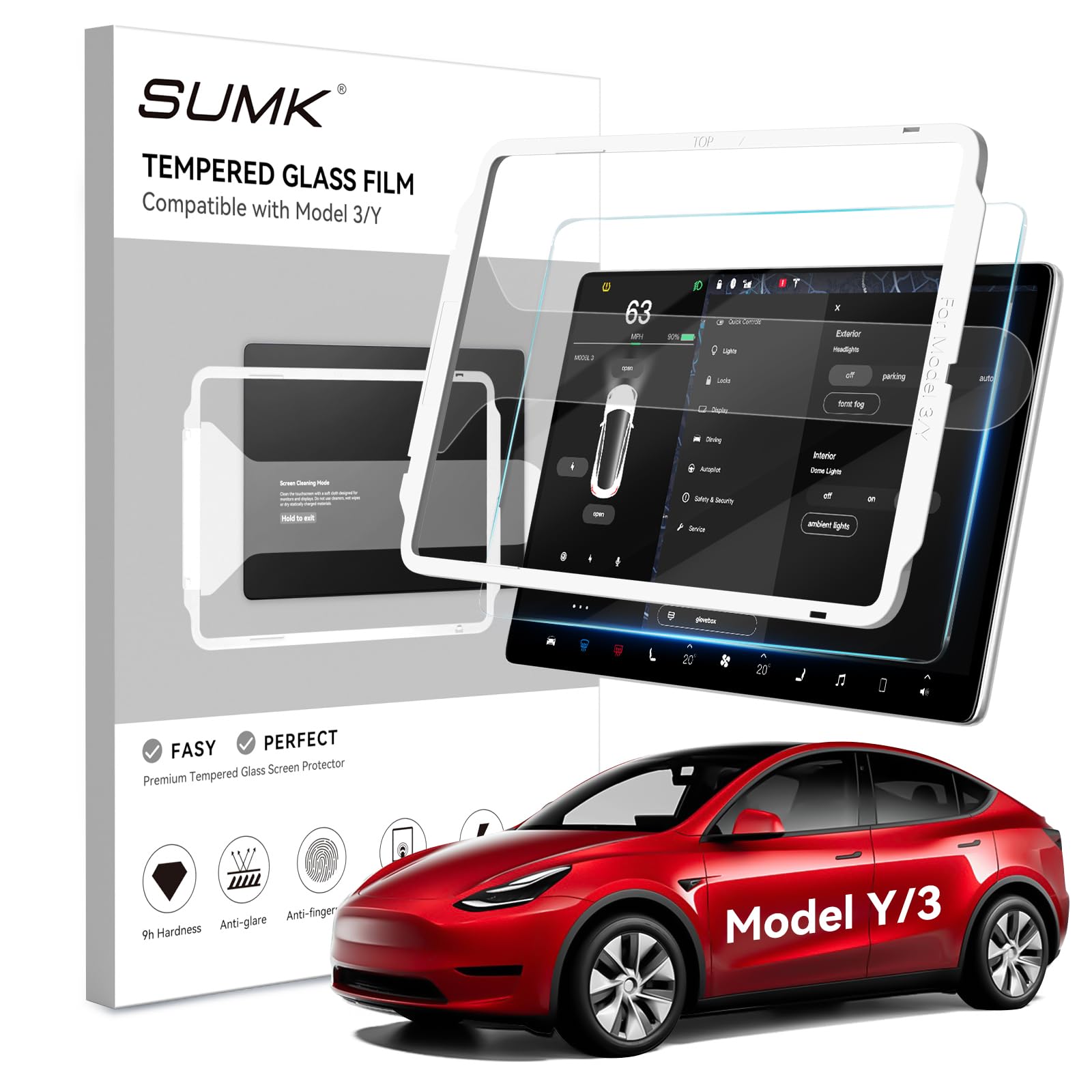 Photo 1 of SUMK Tempered Glass Screen Protector for Tesla Model Y /3 Accessories, [Anti-scratch & Anti Fingerprint] 15 inches TouchScreen Protector for Model Y (2020~2025) Model 3 (2017~2023) - Glossy