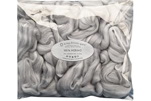 LIVING DREAMS YARN SPINNING FIBER - FELTING WOOL Super Soft Merino Combed Top Roving for Hand Spinning, Needle Felting, Wet Felting, Dryer Balls and Overdying. Natural White and Grey