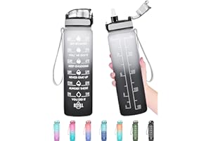 Enerbone Water Bottle, Leakproof BPA & Toxic Free, Motivational Water Bottle with Times to Drink and Straw, Fitness Sports Water Bottle with Strap for Office, Gym, Outdoor Sports