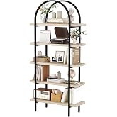 Yusong Bookshelf 5 Tier Arched Bookcase, 74" Tall Industrial Open Book Shelves for Living Room, Modern Freestanding Display Shelving Storage Rack with Metal Frame, Office, Bedroom, Natural Wood Color