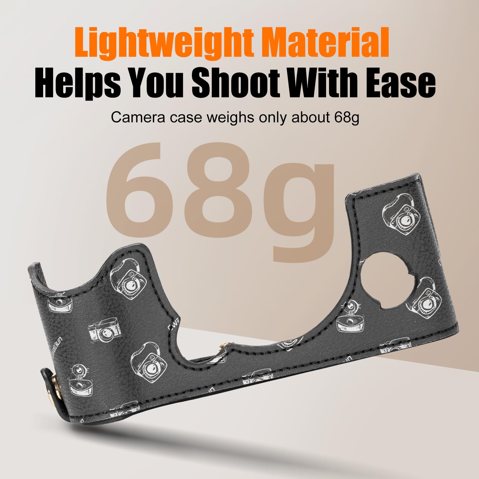 Cwatcun Leather Camera Half Case Compatible with Fujifilm X-T30 II, Vintage Pattern Style Leather Half Case with Magnetic Battery Access, Black