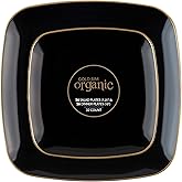 PLASTICPRO Square 64 Piece Combo Plates Set includes 32 x 7'' inch Plates & 32 x 10'' inch Dinner Plates Black Plastic with Gold Rim Design Party Plates, Premium heavyweight, Tableware,