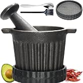Aurionix Cast Iron Mortar and Pestle Set with Grater Plate, Brush and Spoon | Heavy-duty cast iron mortar and pestle set with grater plate, brush and spoon for grinding spices, herbs and garlic.