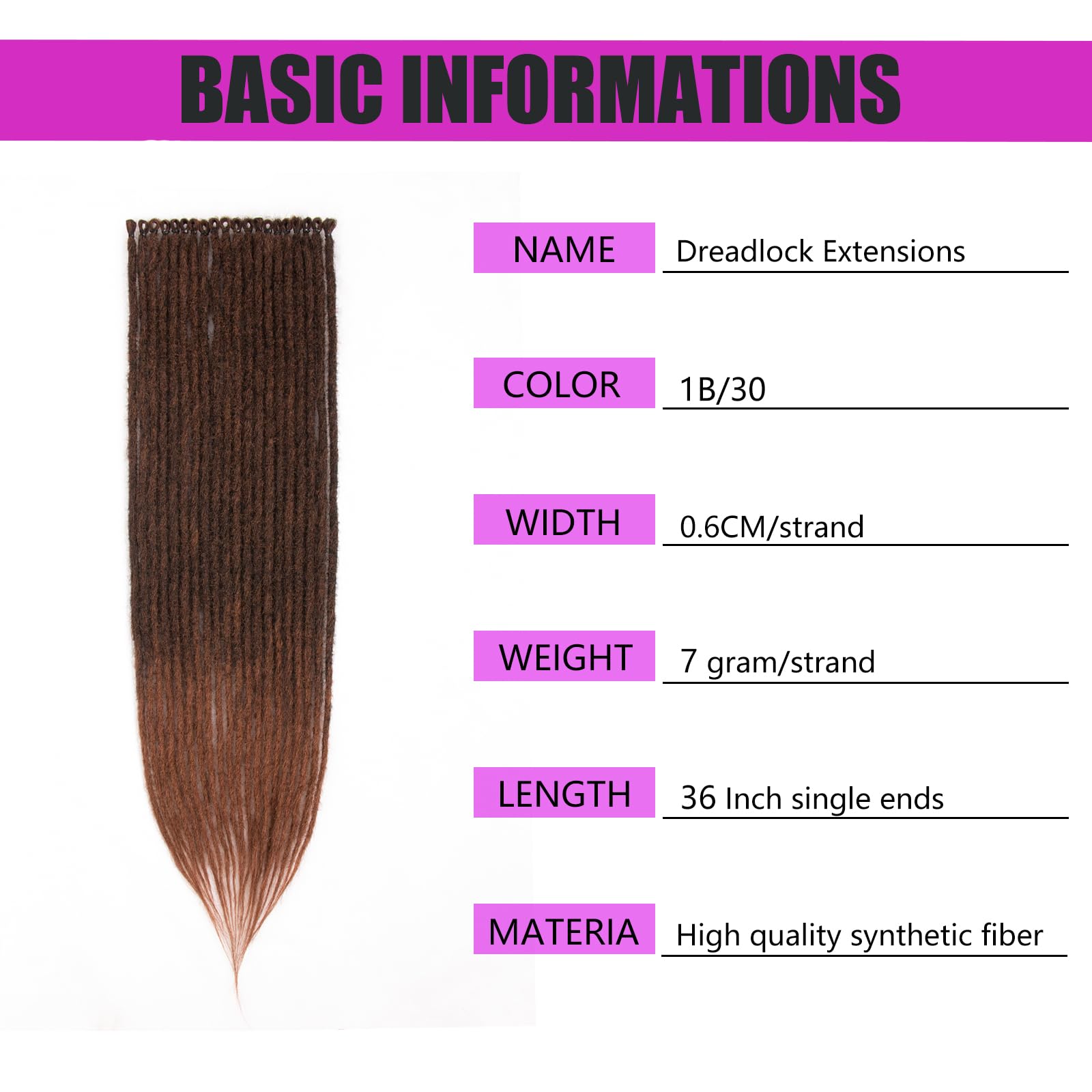 36 Inch 20 Strands Dreadlock Extensions Reggae