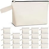 Koolmox 20PCS 12Oz Cotton Canvas Pouches with Zipper, Bottom for Makeup Cosmetics Pen Tools Storage & Organization, for DlY& Customization, Gifts & Events (Black Zipper Beige Bag, S, 9x4.7x1.5'')