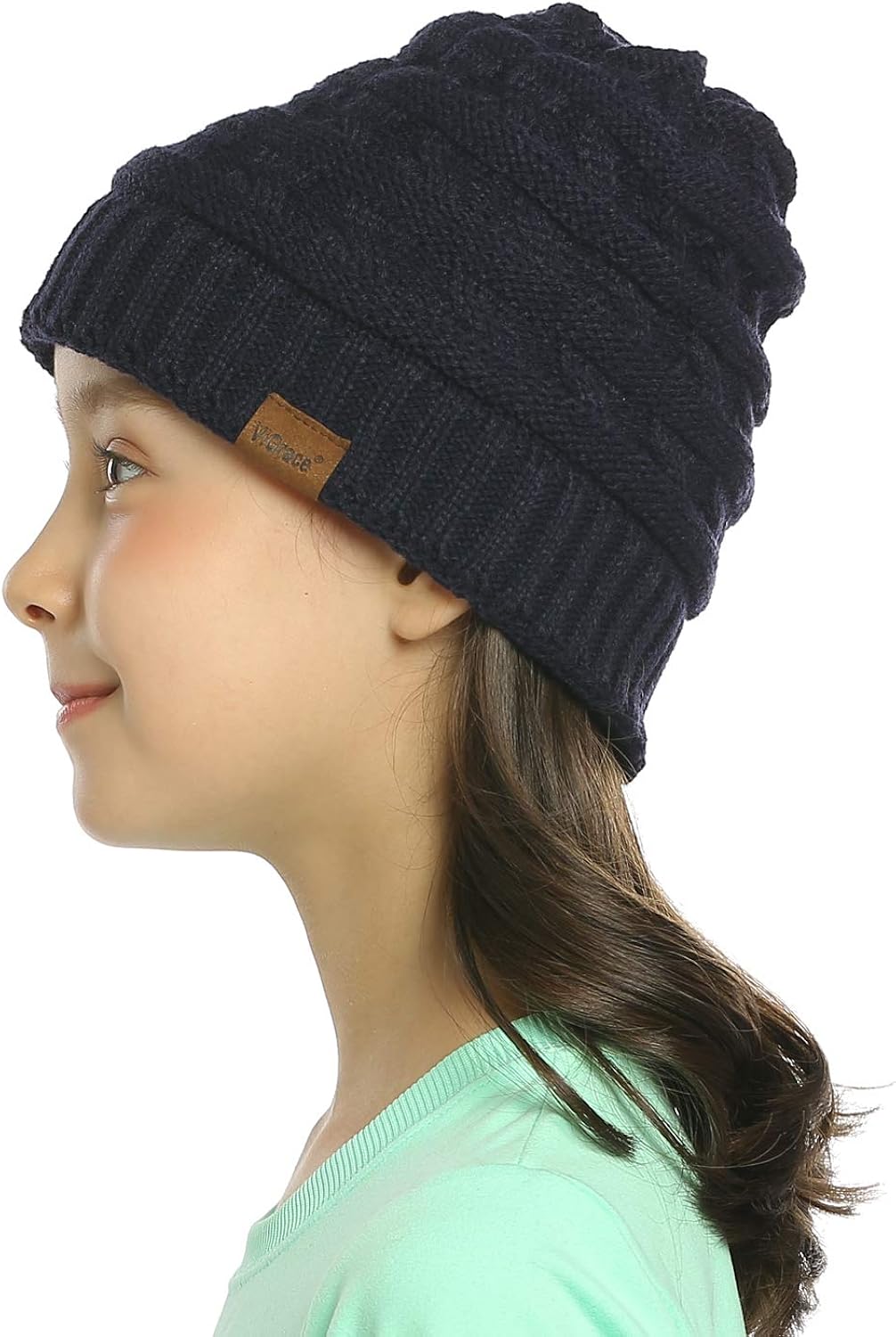 ViGrace Kids Winter Knit Hat Warm Fleece Lined Hats Children Cable Baby Beanie Skull Cap for Girls Boys: Clothing