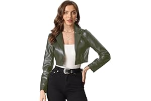 Allegra K Cropped Leather Jacket for Women's PU Casual Moto Jackets