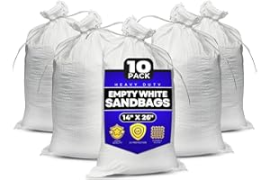 Sand bags with Ties 14" x 26" (Pack of 10) - Sand bags for Flooding, Woven Polypropylene Sandbags, 50 lbs Capacity, 14x26 inc