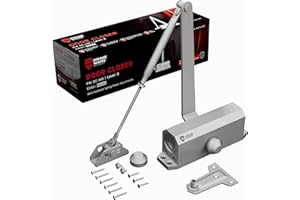 PrimeWare DC-300 Automatic Adjustable Door Closers for Home | Soft Close, No Slam | Residential and Commercial Door Closer | Level 3 | for Doors Weighing 90-140 lbs | Hydraulic Door Spring - Nickel