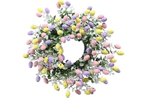 Easter Wreath Artificial Flower Wreath with Easter Eggs Holiday Decoration for Front Door Window Festival Celebration Holiday