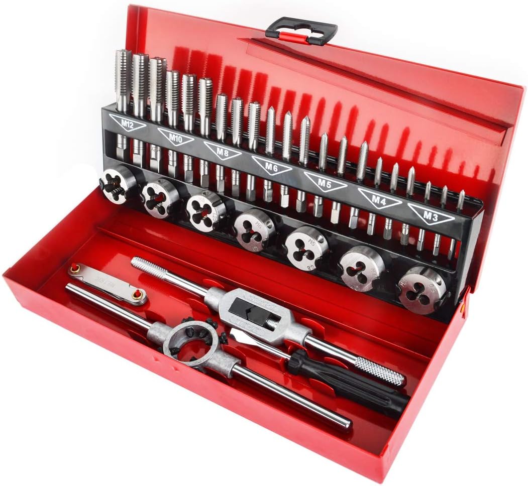 Gunpla 32 Pieces Tap and Dies Set Tungsten Heavy Duty Alloy Steel Metric Screw Threads Cutting Tools Taper Drill Threading Kit with Storage Case - Image 3