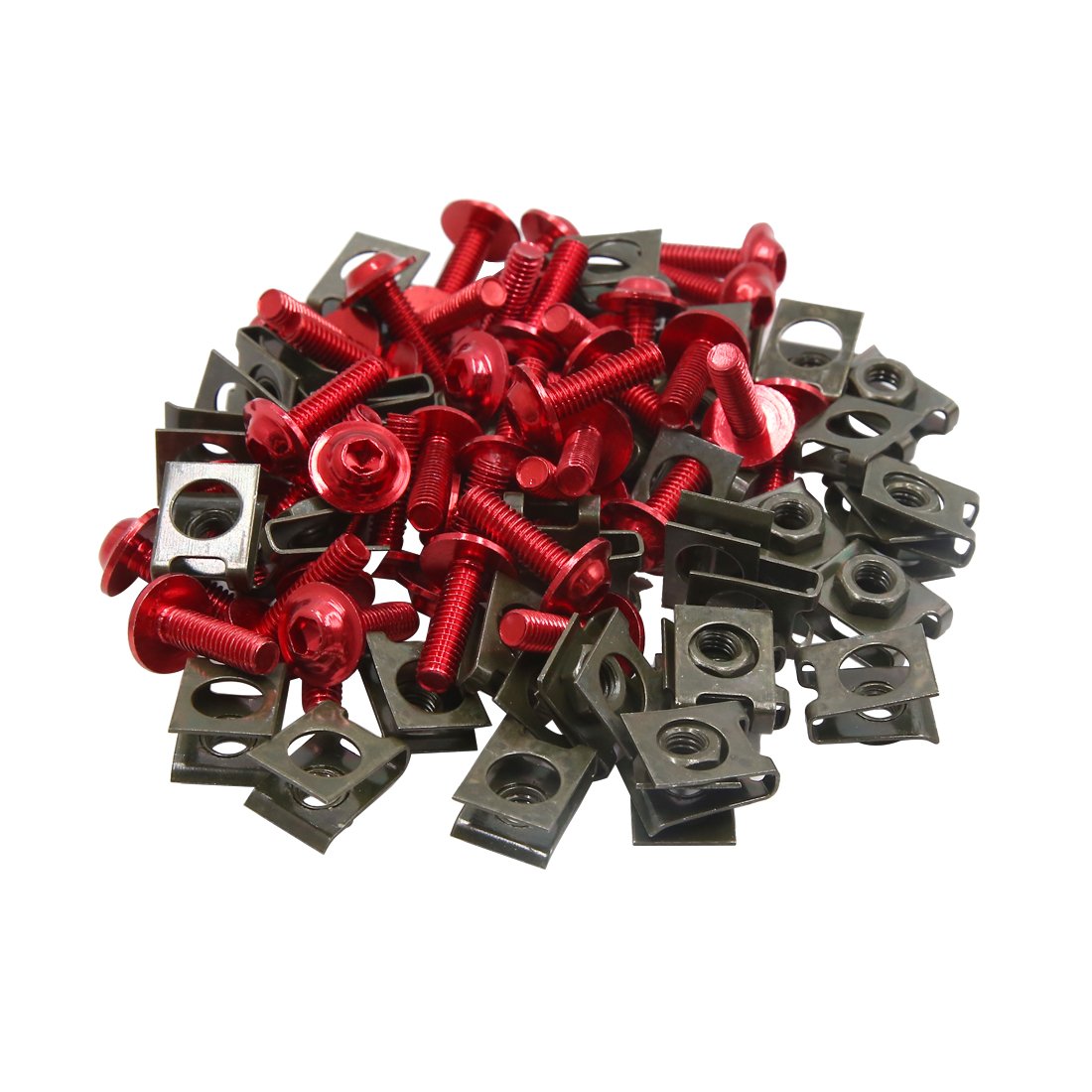 sourcingmap 40pcs Metal M6 U-Type Motorcycle Fasteners Clips W Red Bolts Screws