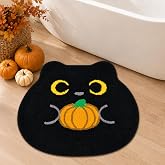 NIGOWAYS Black Cat Fall Bathroom Rug,Cat Holding a Pumpkin Rug 24