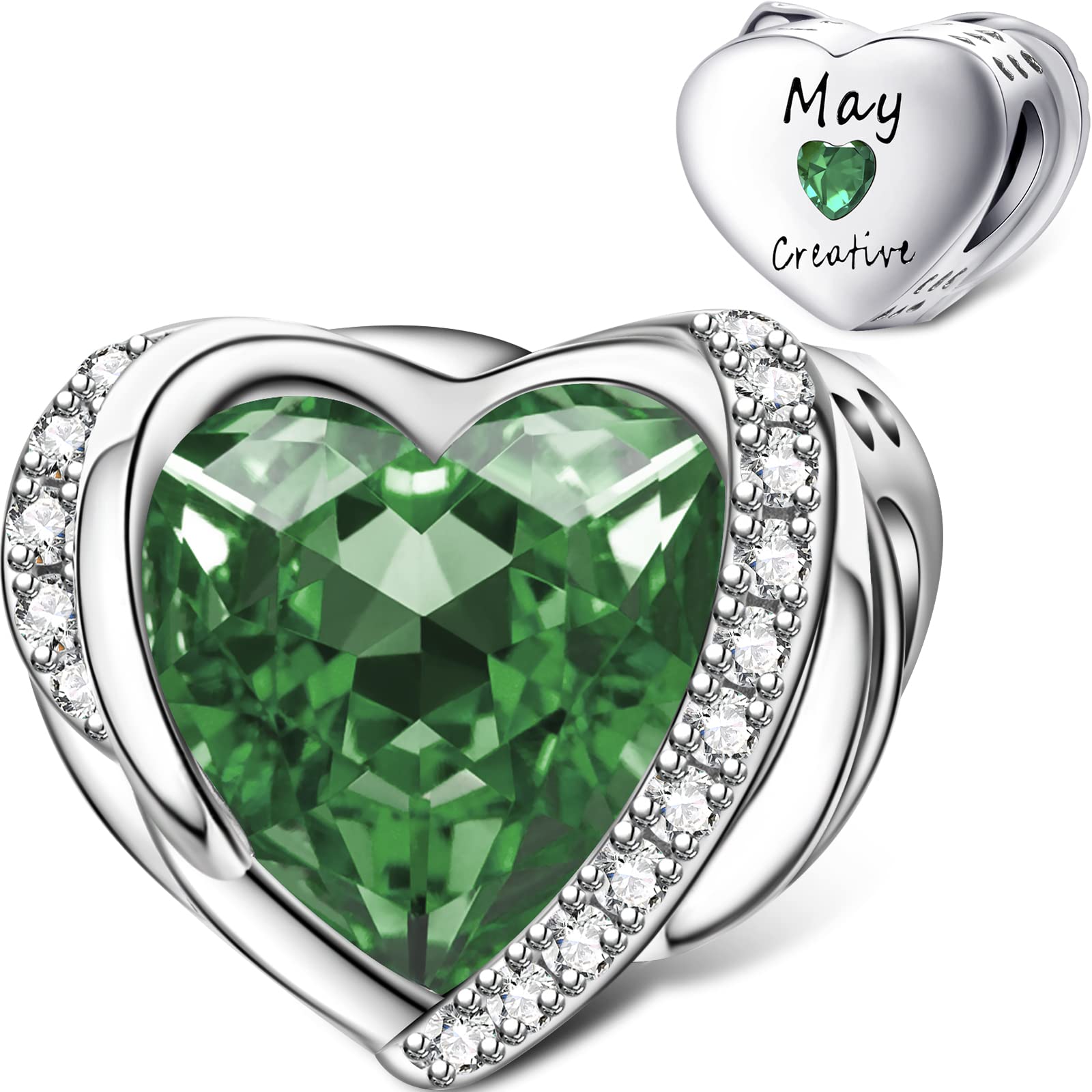 May Birthstone Charms for Pandora Charms Bracelet, Angel Wings 925 Sterling Silver Love Heart Bead Pendant Engraved Creative,Birthday Mother's day Jewelry Gifts for Women Girls