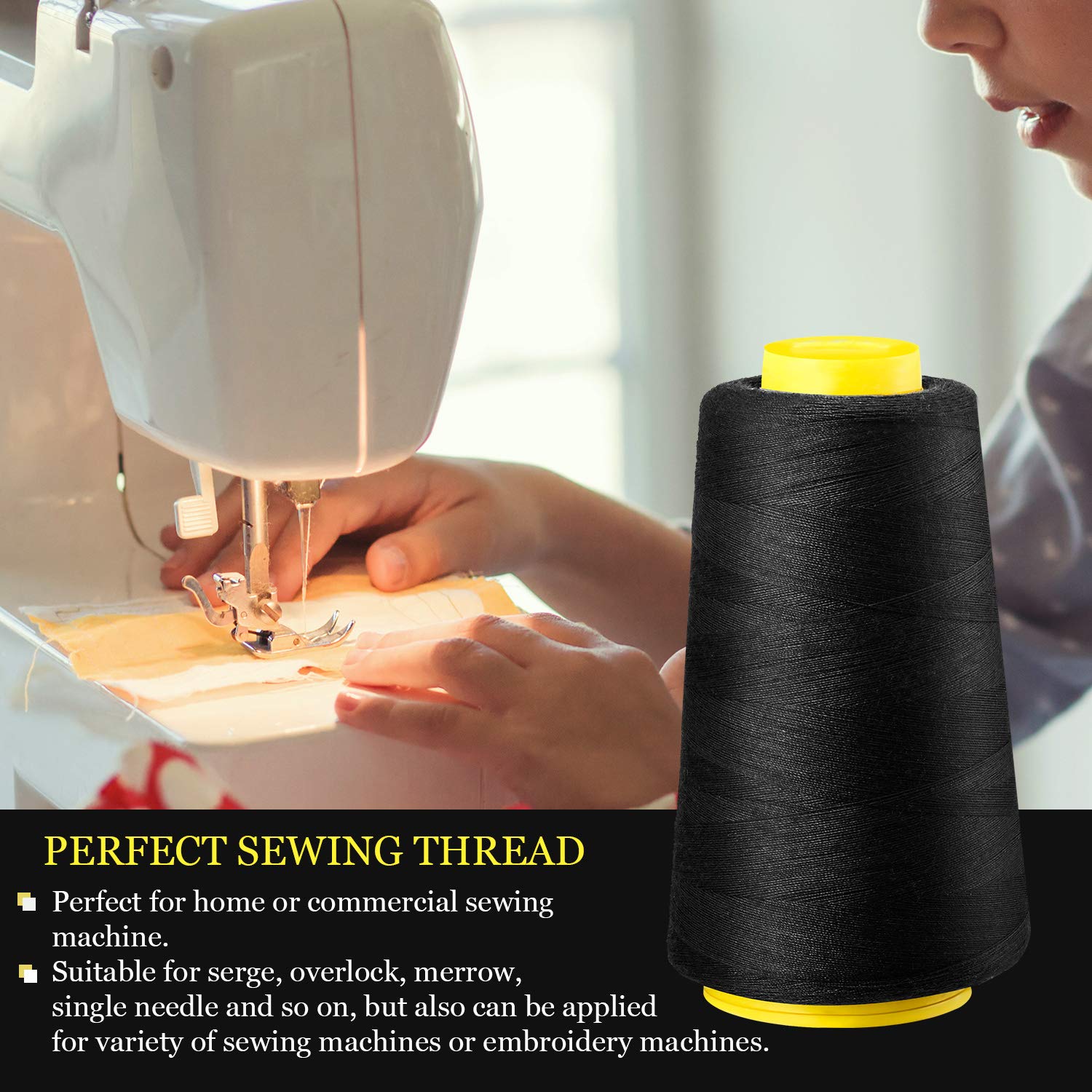 BBTO 6 Rolls 3000 Yard Each Serger Thread Polyester Cones Spool Thread for Sewing Serger Overlock Quilting Sewing Machine (Black, White, Beige, Grey, Dark Grey, Coffee)