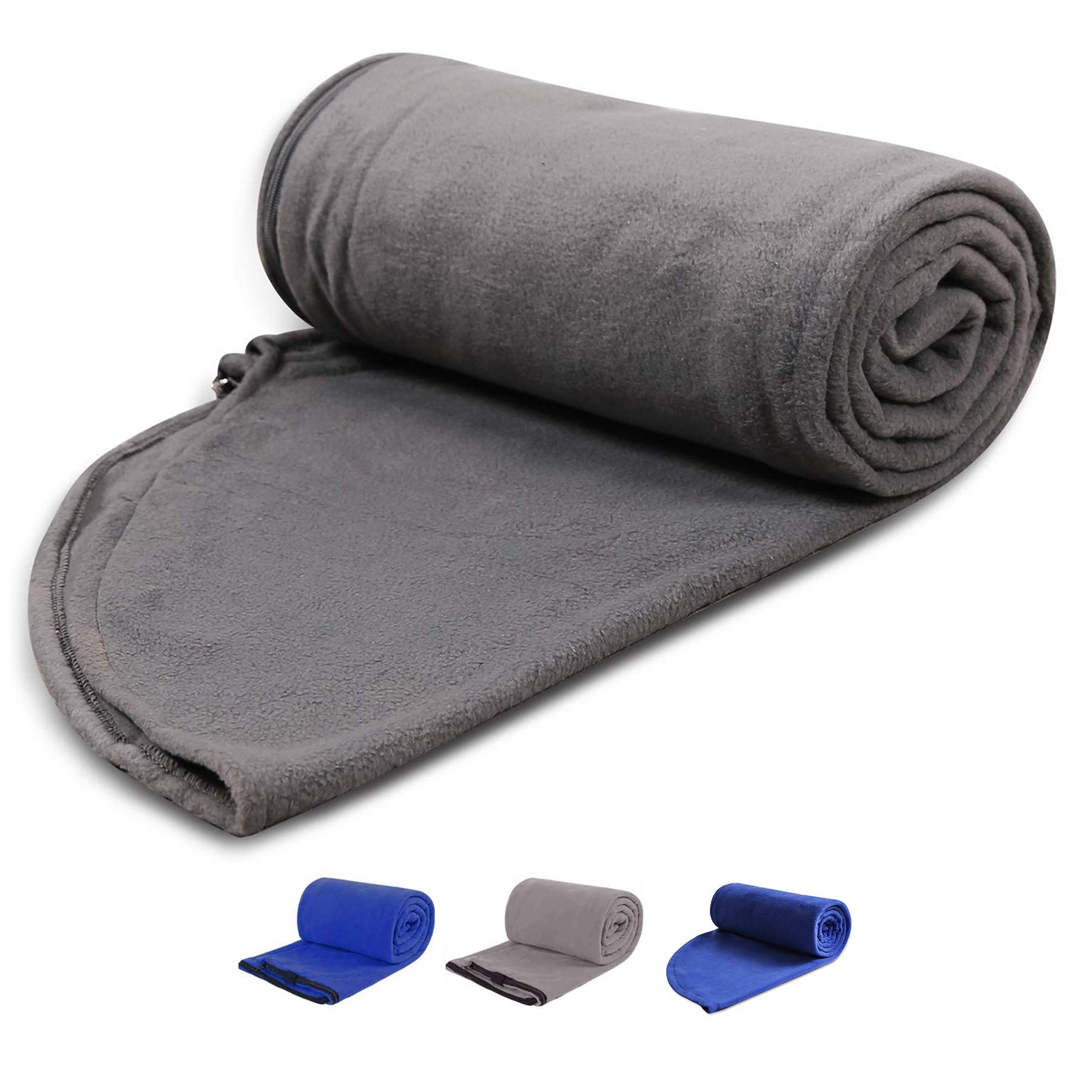 REDCAMP Fleece Sleeping Bag Liner with Hood, Great for Adult Warm or Cold Weather, 87" Long Full Sized Zipper Camping Blanket for Outdoor, Grey