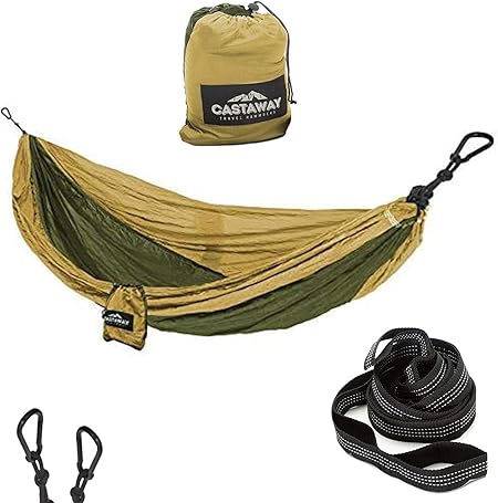 Amazon Com Castaway Travel Hammocks Single Olive Khaki Camping Hammock With 2 Tree Straps Triple Stitched Durable Nylon Material Compact Design For Backpacking Travel Beach Backyard Patio Hiking More Garden Outdoor